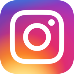 Icon for Instagram which is a multi-hued square with round corners and a white line-art of a camera in the center.